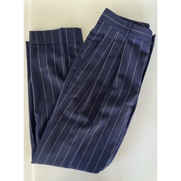 Lauren Ralph Lauren Black Label Pleated Navy Pinstripe Cuffed High Waist Sz 4 - Picture 14 of 14